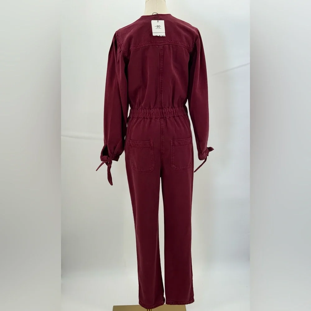 Zara The 80s Devon Burgundy Jumpsuit Long Sleeve Utility Romper Button Front - Picture 5 of 16